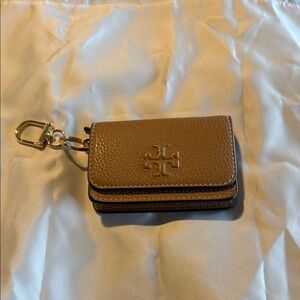 Tory Burch Tan Leather Key & Card Holder with Gold Accents